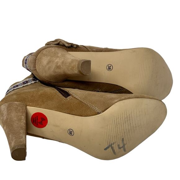 High Heel Fringe Ankle Booties Womens SZ 7.5 Brown Suede Boho Western Cowgirl - Picture 10 of 11